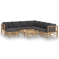 vidaXL 9-tlg. Garten-Lounge-Set mit Dunkelgrauen Kissen Bambus