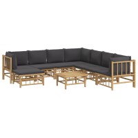 vidaXL 9-tlg. Garten-Lounge-Set mit Dunkelgrauen Kissen Bambus