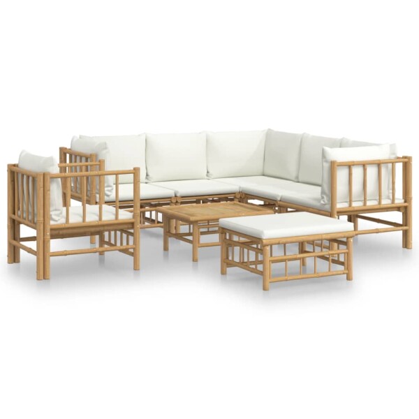 vidaXL 8-tlg. Garten-Lounge-Set mit Cremewei&szlig;en Kissen Bambus