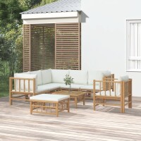 vidaXL 8-tlg. Garten-Lounge-Set mit Cremewei&szlig;en Kissen Bambus