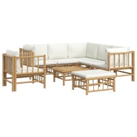 vidaXL 8-tlg. Garten-Lounge-Set mit Cremewei&szlig;en Kissen Bambus