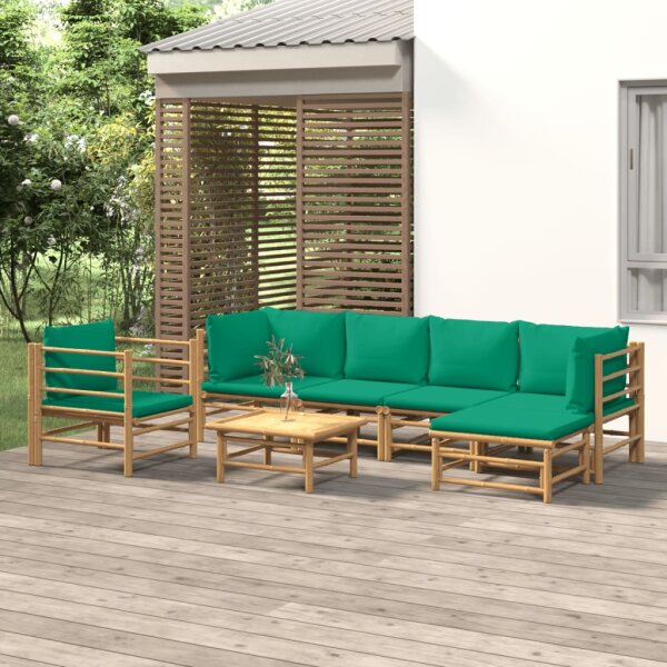 vidaXL 7-tlg. Garten-Lounge-Set mit Gr&uuml;nen Kissen Bambus