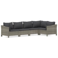 vidaXL 5-tlg. Garten-Lounge-Set mit Kissen Grau Poly Rattan