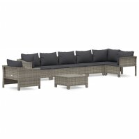 vidaXL 8-tlg. Garten-Lounge-Set mit Kissen Grau Poly Rattan