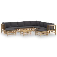 vidaXL 11-tlg. Garten-Lounge-Set mit Dunkelgrauen Kissen Bambus