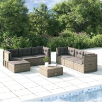 vidaXL 7-tlg. Garten-Lounge-Set mit Kissen Grau Poly Rattan