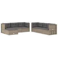 vidaXL 7-tlg. Garten-Lounge-Set mit Kissen Grau Poly Rattan