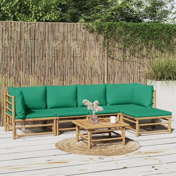 vidaXL 6-tlg. Garten-Lounge-Set mit Gr&uuml;nen Kissen Bambus