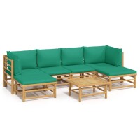 vidaXL 7-tlg. Garten-Lounge-Set mit Gr&uuml;nen Kissen Bambus