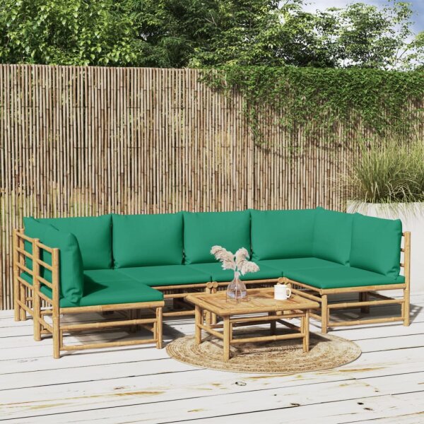 vidaXL 7-tlg. Garten-Lounge-Set mit Gr&uuml;nen Kissen Bambus