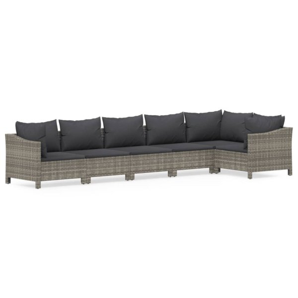 vidaXL 6-tlg. Garten-Lounge-Set mit Kissen Grau Poly Rattan