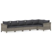 vidaXL 6-tlg. Garten-Lounge-Set mit Kissen Grau Poly Rattan