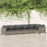 vidaXL 6-tlg. Garten-Lounge-Set mit Kissen Grau Poly Rattan