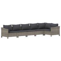 vidaXL 6-tlg. Garten-Lounge-Set mit Kissen Grau Poly Rattan