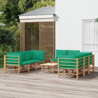 vidaXL 9-tlg. Garten-Lounge-Set mit Gr&uuml;nen Kissen Bambus