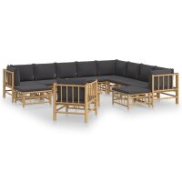 vidaXL 12-tlg. Garten-Lounge-Set mit Dunkelgrauen Kissen Bambus