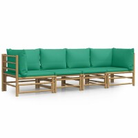 vidaXL 4-tlg. Garten-Lounge-Set mit Gr&uuml;nen Kissen Bambus