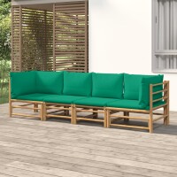 vidaXL 4-tlg. Garten-Lounge-Set mit Gr&uuml;nen Kissen Bambus