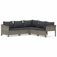 vidaXL 5-tlg. Garten-Lounge-Set mit Kissen Grau Poly Rattan