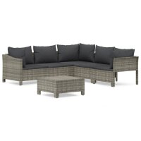 vidaXL 6-tlg. Garten-Lounge-Set mit Kissen Grau Poly Rattan