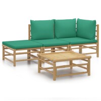 vidaXL 4-tlg. Garten-Lounge-Set mit Gr&uuml;nen Kissen Bambus