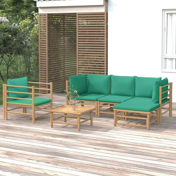 vidaXL 6-tlg. Garten-Lounge-Set mit Gr&uuml;nen Kissen Bambus