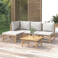 vidaXL 5-tlg. Garten-Lounge-Set mit Hellgrauen Kissen Bambus