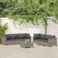 vidaXL 7-tlg. Garten-Lounge-Set mit Kissen Grau Poly Rattan