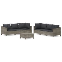 vidaXL 7-tlg. Garten-Lounge-Set mit Kissen Grau Poly Rattan