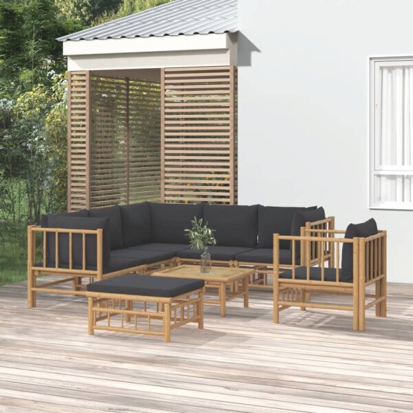 vidaXL 8-tlg. Garten-Lounge-Set mit Dunkelgrauen Kissen Bambus