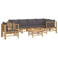 vidaXL 7-tlg. Garten-Lounge-Set mit Dunkelgrauen Kissen Bambus