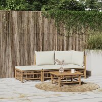 vidaXL 3-tlg. Garten-Lounge-Set mit Kissen Creme Bambus