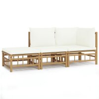 vidaXL 3-tlg. Garten-Lounge-Set mit Kissen Creme Bambus