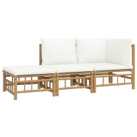 vidaXL 3-tlg. Garten-Lounge-Set mit Kissen Creme Bambus