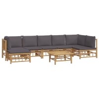 vidaXL 8-tlg. Garten-Lounge-Set mit Dunkelgrauen Kissen Bambus