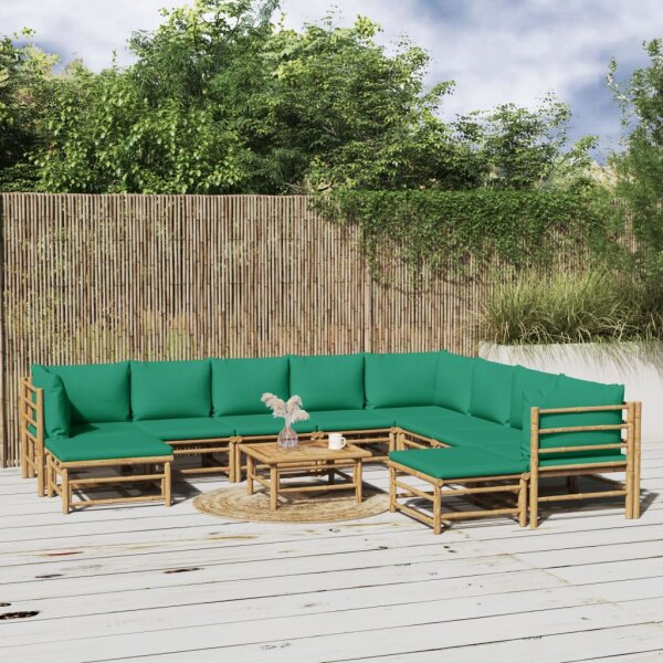 vidaXL 11-tlg. Garten-Lounge-Set mit Gr&uuml;nen Kissen Bambus