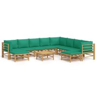 vidaXL 11-tlg. Garten-Lounge-Set mit Gr&uuml;nen Kissen Bambus