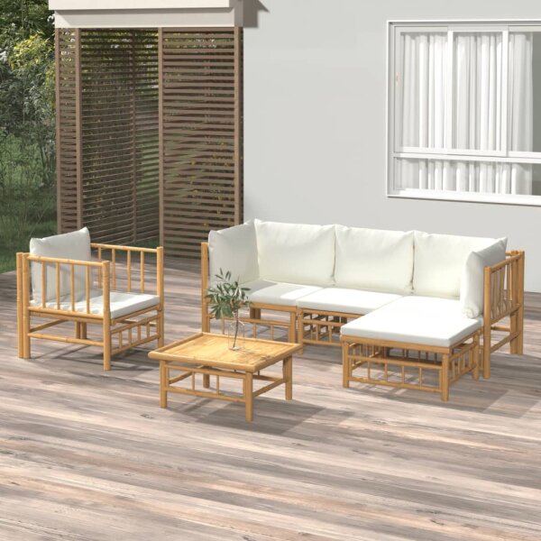 vidaXL 6-tlg. Garten-Lounge-Set mit Cremewei&szlig;en Kissen Bambus