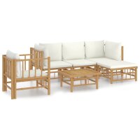 vidaXL 6-tlg. Garten-Lounge-Set mit Cremewei&szlig;en Kissen Bambus