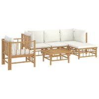 vidaXL 6-tlg. Garten-Lounge-Set mit Cremewei&szlig;en Kissen Bambus