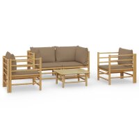 vidaXL 5-tlg. Garten-Lounge-Set mit Kissen Taupe Bambus