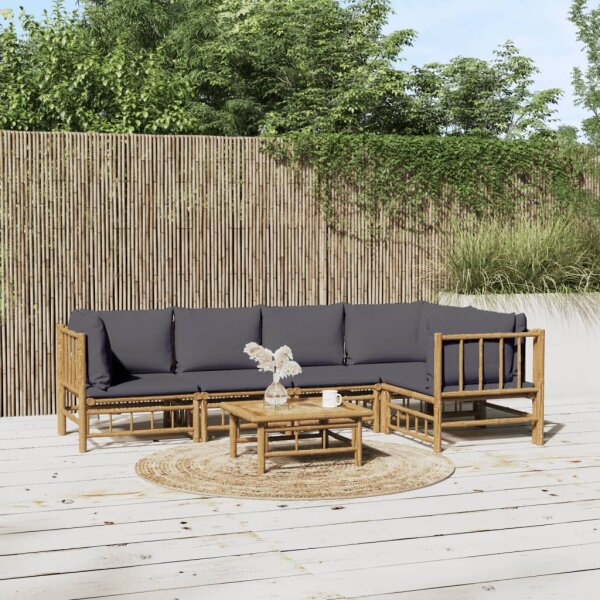 vidaXL 6-tlg. Garten-Lounge-Set mit Dunkelgrauen Kissen Bambus