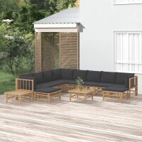 vidaXL 12-tlg. Garten-Lounge-Set mit Dunkelgrauen Kissen...