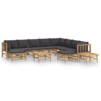 vidaXL 12-tlg. Garten-Lounge-Set mit Dunkelgrauen Kissen...