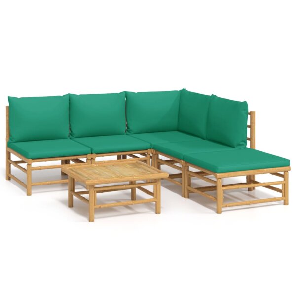 vidaXL 6-tlg. Garten-Lounge-Set mit Gr&uuml;nen Kissen Bambus