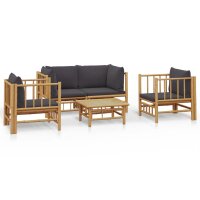 vidaXL 5-tlg. Garten-Lounge-Set mit Dunkelgrauen Kissen...