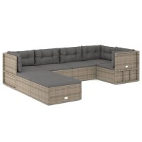 vidaXL 7-tlg. Garten-Lounge-Set mit Kissen Grau Poly Rattan