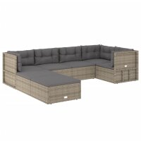 vidaXL 7-tlg. Garten-Lounge-Set mit Kissen Grau Poly Rattan