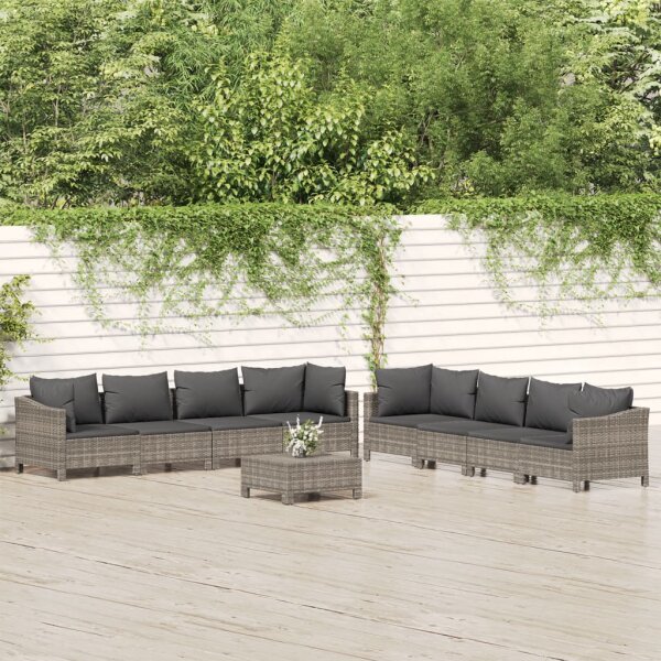 vidaXL 9-tlg. Garten-Lounge-Set mit Kissen Grau Poly Rattan