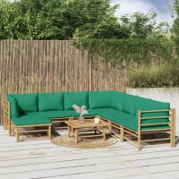 vidaXL 9-tlg. Garten-Lounge-Set mit Gr&uuml;nen Kissen Bambus